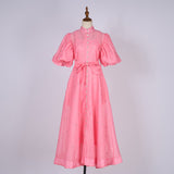 Summer Court Style High Design Feeling Heavy Industry Nail Drill Short Sleeve Single Buckle Dress + Sling
