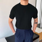 2025 Summer New Korean Version Of The Knitted Round Neck Short-Sleeved T-Shirt Man Trend T-Shirt Man