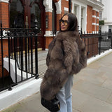 Spring 2025 Women's Fur Temperament Elegant Warm Artificial Fur Brown Casual Coat Real Shot