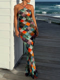 2025 Summer New Women's Print Sleeveless Hanging Neck Dress Fashion Temperament Elegant Sexy Style