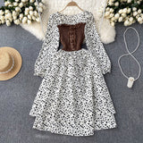 Tide Dress With French Bumpy Dress Broken Floral Dress Color Two Pieces Of Sweet Fake Dress Long Sleeves