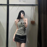 Summer New Ribs Asymmetrical Neck Cover Stomach Sleeveless Vest Topess