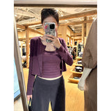 Korean Purple Gentle Short Sling Vest Set Of Women's Spring Slimming Inside The Hot Knitted Open Shirt