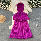 Light Luxury High-End Feeling Sleeveless Dress Women's Summer Lotus Leaves Side Waist Temperament Niche Chic Beautiful Long Dress