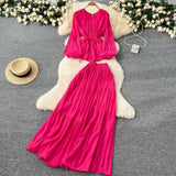 Gentle Wind Age Reduction Suit Women's Spring French Strap To Close Waist Round Collar Long-Sleeved Shirt + High Waist-Hanging Half-Body Skirt