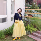 Dopamine Medium Long Swing A Word Umbrella Skirt Women Summer Small College Wind Tight Waist Yellow Skirt