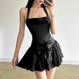 Fashion 2025 Summer New Women's Clothing Sexy Pure Hot Girl Bow Hanging Neck Bare Back Dress Dress Woman