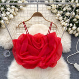 Small-Banded Holiday Wind Eogen Yarn Three-Dimensional Flower Sling Vest Women's Summer New Ocean Chic Short Top