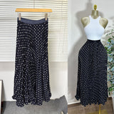 Classic Fashion Folding Wave Half-Dress French Sweet High-Waisted A-Shaped Skirt Mid-Long Folds Skirt