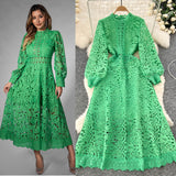 Advanced Sense Of Elegant Lace Dress 2025 New Hollow Hooks Waist Lantern Sleeves Waist Waist Dress Dress