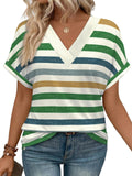 2025 New Women's Dress Casual Round Neck Striped Multi-Color Short-Sleeved Overseas Hot T-Singing T-Shirt