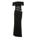 Fashion 2025 New Winter Women's Sexy Solid Color Collar Perspective Of The Waist Dress