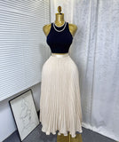 Classic Fashion Folding Wave Half-Dress French Sweet High-Waisted A-Shaped Skirt Mid-Long Folds Skirt