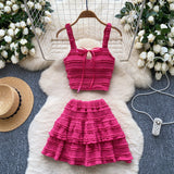 Sweet Dress With Women's Summer Chic Gentle Wind Tie Sling Sling Small Vest + High Waist Folded Lotus Side Half Skirt
