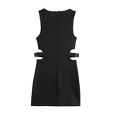 Women's Clothing 2025 Spring New Fashion Simple Open Open Design Sexy Body Repair Mini Dress