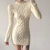 2025 Winter Fashion Trend Women's New Long-Sleeved Round Neck Straight Back Repair Kite Knit Dress