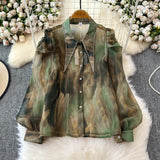 The Ancient Port Style Design Sense Niche Shirt Women Autumn New French Temperament Age Reduction Lantern Sleeve Chic