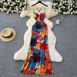 French Design Heartened Machine Hollow Bare Back Sling Folds To The Waist-To-Wear Dress Women's Holiday Dress