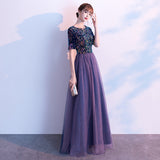 Evening Dress 2025 New Banquet Temperament Long-Term Squins Adult Choir Show Long Dress Tibetan Blue