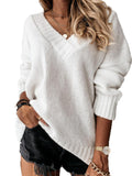 2025 New Sweater Women's Autumn And Winter Solid Color V-Neck Long-Sleeved Knitted Shirt