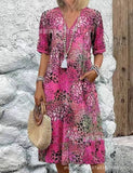 2025 New Printed Summer V-Neck Casual Holiday Bag Dress Home Clothes Women