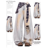 Pure Linen Large-Size Broad Leg Trousers Women's Rope Loose Waist Cotton Spring And Summer Women's Trousers Loose Cotton Thighs Summer