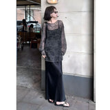 High Cold Goddess Fan Lazy Wind Hollow Sun Protection Shirt Summer New Fashion Bag Hip Fishtail Skirt Two Sets