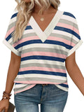 2025 New Women's Dress Casual Round Neck Striped Multi-Color Short-Sleeved Overseas Hot T-Singing T-Shirt