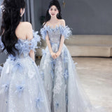 Three-Dimensional Flowers Shoulder Small Tail Dress Bridal Toast Banquet Fairy Fluffy Skirt Evening Dress Woman