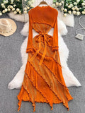 Wind Retro Long-Sleeved Dress Dress Women Summer High-End Light Extravagant Folds To The Waist Wood Ear Long Dress