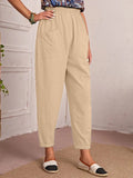 New Four-Season Cotton Nine-Point Trousers Loose Waist Slacks Slant Pocket Trousers Women