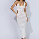 Ins Windy Holiday Dress Sleeveless Sling Belt Hollow Side Open-Brokered Back Knitted Dress Woman