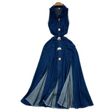 Vintage Collar Claved Open Waist Thin Sleeveless Single Buckle A Word Open Fork Denim Dress Casual Dress