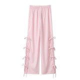 Telter Bow Tie Side Hollow High-Waisted Casual Trousers 2025 Spring And Summer Women's Broad Leg Trousers