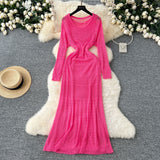 Korean Slebock Crochet Dress Women's Waist Show Thin Sleeve Skirt Inside The Bottom Sling Skirt Two Sets