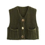 2025 Autumn Street Shirt Fashion Cute Crochet Wool Vest Knitted Thick Knitted Vest Women's Clothing