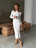 Long-Sleeved Autumn And Winter Sweater Dress Lady Knit Round Collar Pit Solid Color Tight Dress Woman