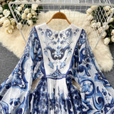 Dress Autumn Dress New 2025 Small Design Style Holiday Style Retro Print Sleeve Chiffon Long Dress