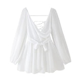2025 Summer Out-The-Shoulder Lantern Long-Sleeved V-Neck Dress Sexy Showy Multi-Colored Skirt Woman