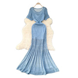 Korean Women's Clothing Holiday Wear Gentle Wind Hollow Hook Flower Knitting Dress + Sling Skirt