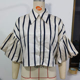 Multi-Color Short Top 2025 Spring New Five-Point Sleeve Bubble Bubble Sleeve Loose Stripe Small Shirt