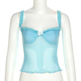 2025 Spring Fashion Trend Women's New Sling Tape A Word Shoulder Repair Body Yarn Net Bare Back Small Vest