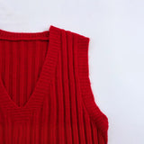 College Style Knitted Sweater Vest Women Lazy Brown Spring Dress New Folded Cloth Women