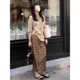 Knitted Short-Sleeved Top Print Open Skirt Set 2025 Summer New Relaxation Feel To Wear Two Sets Of Women