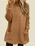 2025 Women's Autumn And Winter New Long-Sleeved Round-Neck Casual Loose Plush Wear Pocket Top Woman