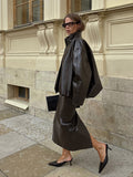 Autumn 2025 New Temperament Casual Bright Collar Jacket Jacket Skirt Suit