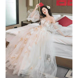 White Feather Hanging Neck Open Shoulder Fashion Atmosphere Thin Long Skirt Evening Dress Students Graduation Performance Choral Costume