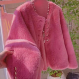 2025 Autumn And Winter Fashion Leisure European Imitation Marince Round Collar Small Fragrant Fur Coat Velvet Short Temperament Burst Young