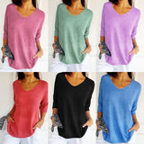 Knitted Casual Sweater Basic Thin V-Neck Seven-Sleeve Solid Female Bottoming Shirt Ice Cream Color