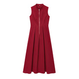Spring 2025 New Women's Dress French Design Round Neckless Sleeveless Commuting Temperament Fan Flute Dress